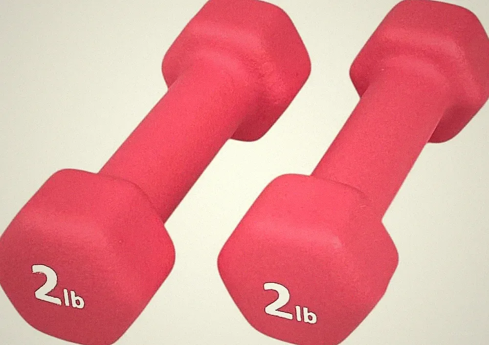 FRS Barbell Neoprene Coated Hex Dumbbell Weights (Deep Red 2LB, Set of 2)