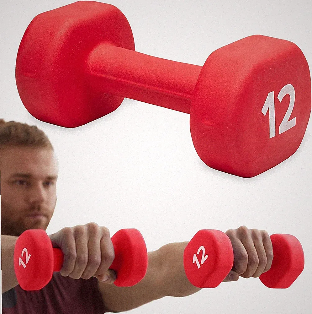 Gaiam Neoprene Dumbbell - 12lb Red Single Hand Weight for Home Gym