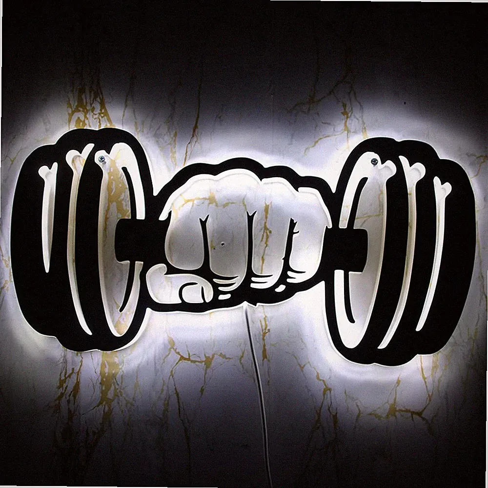 Geek Alerts Dumbbells Strength LED Wall Light Sign 16.1"L x 8.3"W, Multicolor