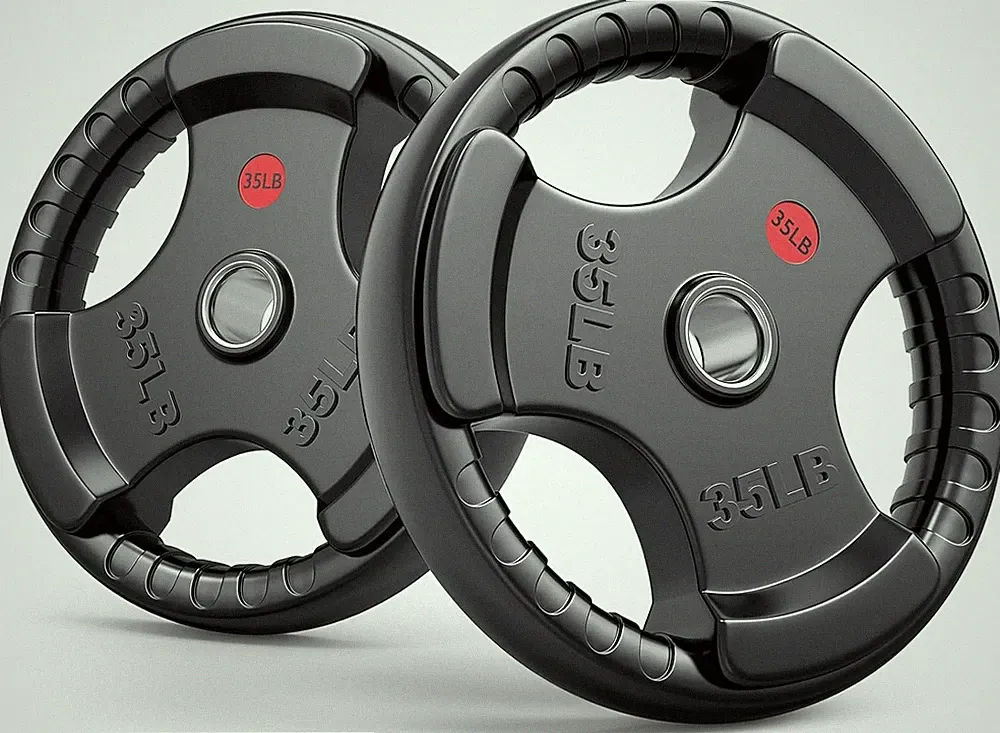 Gikpal Olympic Weight Plates, 2-Inch Three-Grip Rubber Coated Barbell Plates