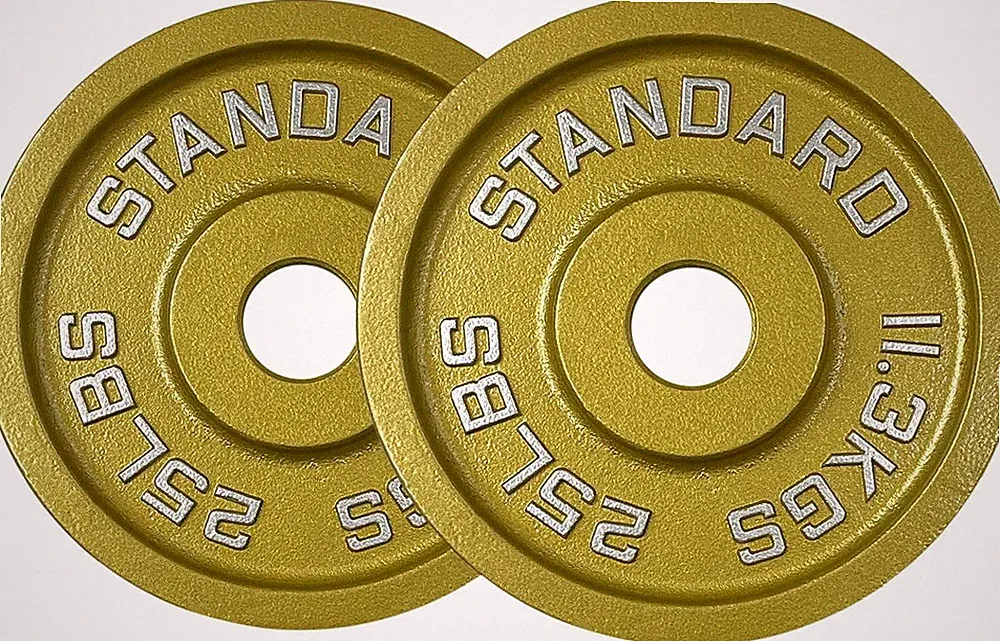 Gold Finish Olympic Steel Plates - Pairs and Sets 2 Inch Barbell Standard in