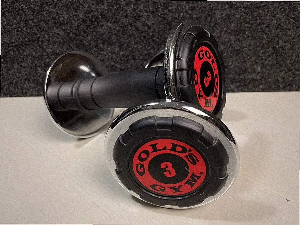 Gold's Gym Dumbbells 2x 3 Lbs Set Chrome Black Red Free Weight Training