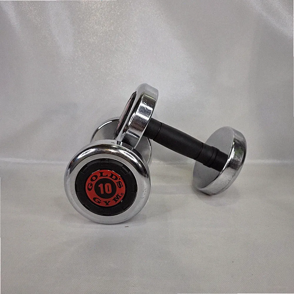 Golds Gym Steel Black Red Logo Pro Grip Handle Weights Dumbbell Pair 10 lbs Each