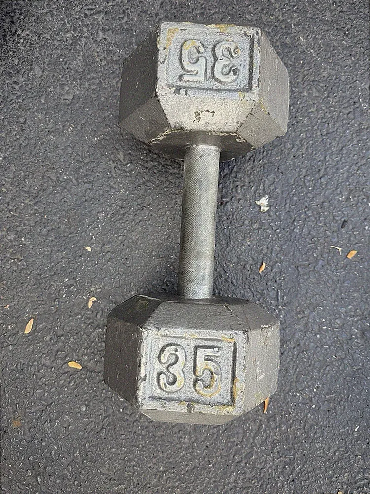 Gray Hex Cast Iron Used 35 Lbs 35 Lb Single Dumbell