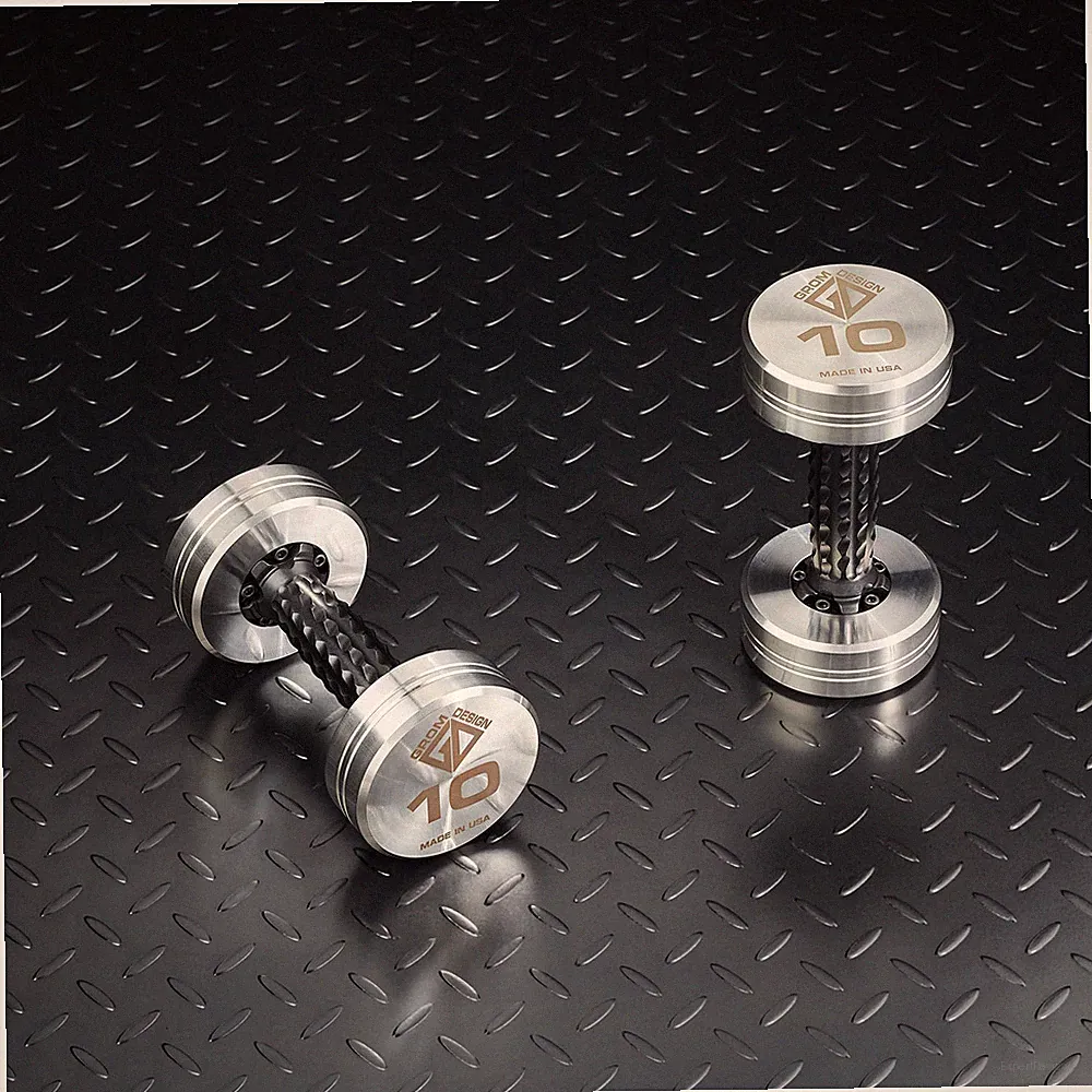 Grom Design Dumbbells Gym Weights Made in USA, Stainless Steel 10 Pound Pair