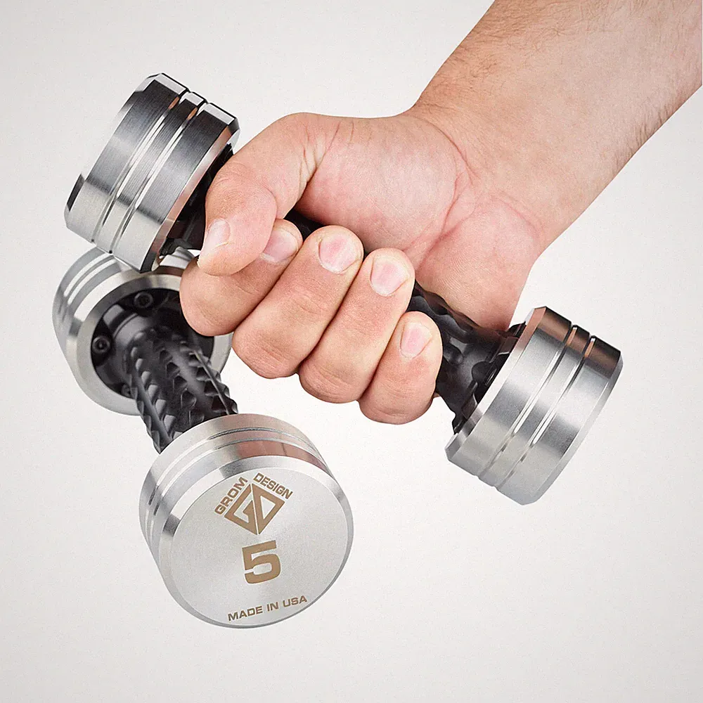 Grom Design Dumbbells Gym Weights Made in USA, Stainless Steel 5 Pound Pair