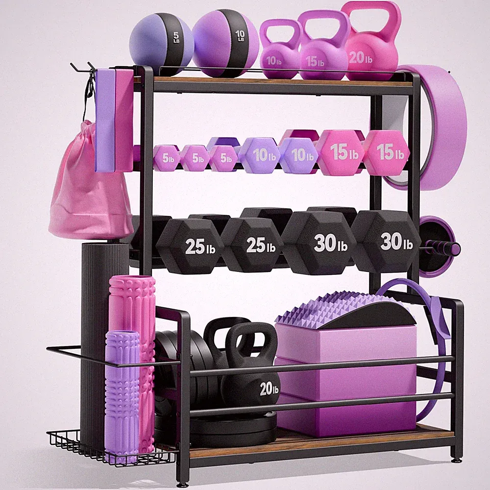 Gym Home Equipment Weight Rack – 3‑Tier Workout Storage Stand for Dumbbells &...