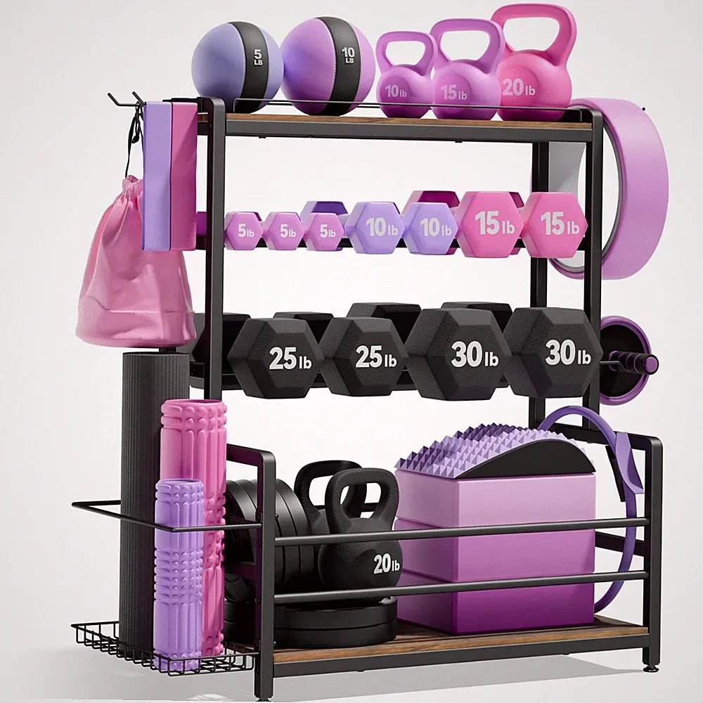 Gym Home Equipment Weight Rack – 3‑Tier Workout Storage Stand for Dumbbells &...