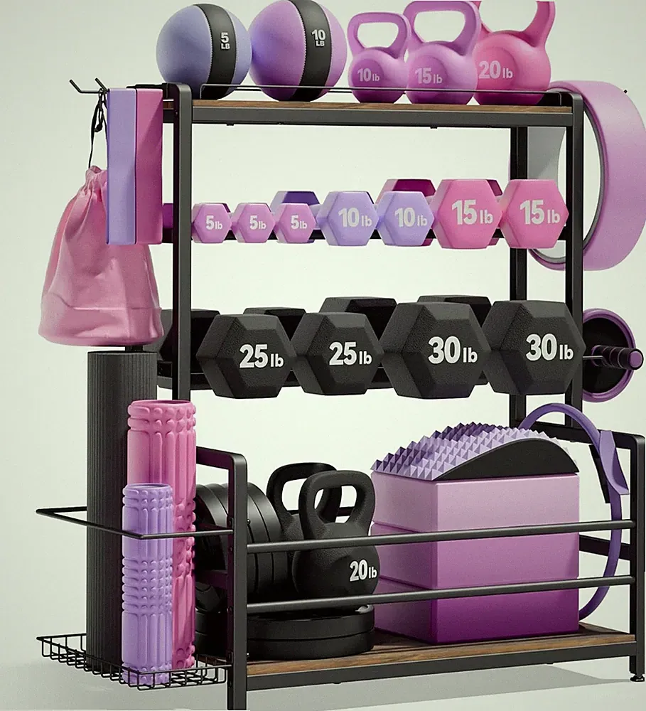 Gym Home Equipment Weight Rack – 3‑Tier Workout Storage Stand for Dumbbells & Ke