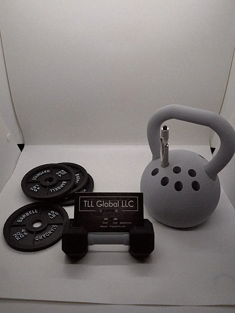 Gym-Themed Desk Accessory Set – Dumbbell Card Holder, Kettlebell Pen Holder