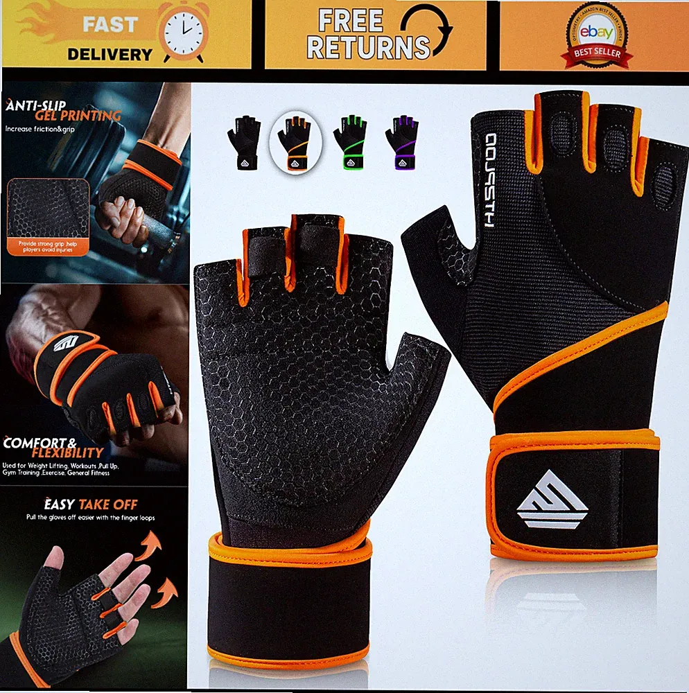Gym Workout Gloves with Full Palm Pad & Wrist Support - Enhanced Grip for Weight