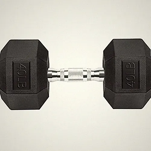 GYMENIST HEX DUMBBELLS RUBBER COATED CAST IRON FREE WEIGHTS SINGLE 40LB - BLACK