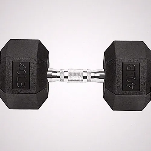 GYMENIST HEX DUMBBELLS RUBBER COATED CAST IRON FREE WEIGHTS SINGLE 40LB - BLACK
