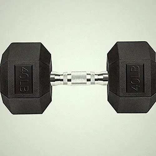 GYMENIST HEX DUMBBELLS RUBBER COATED CAST IRON FREE WEIGHTS SINGLE 40LB - BLACK