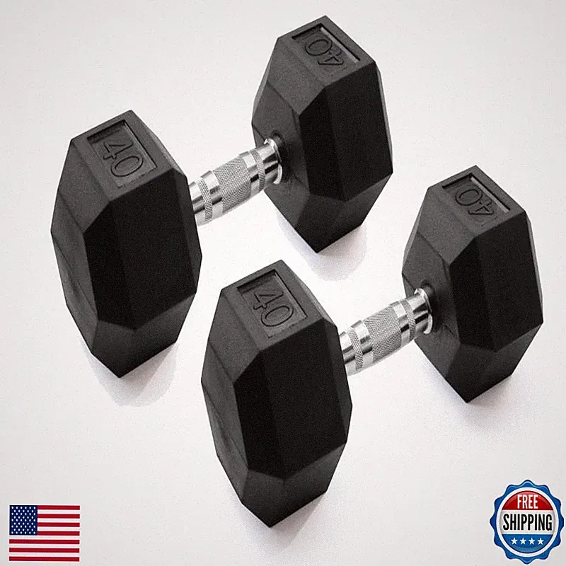 Gymenist Single Hex Rubber Dumbbell Metal Handles Exercise Heavy Workout