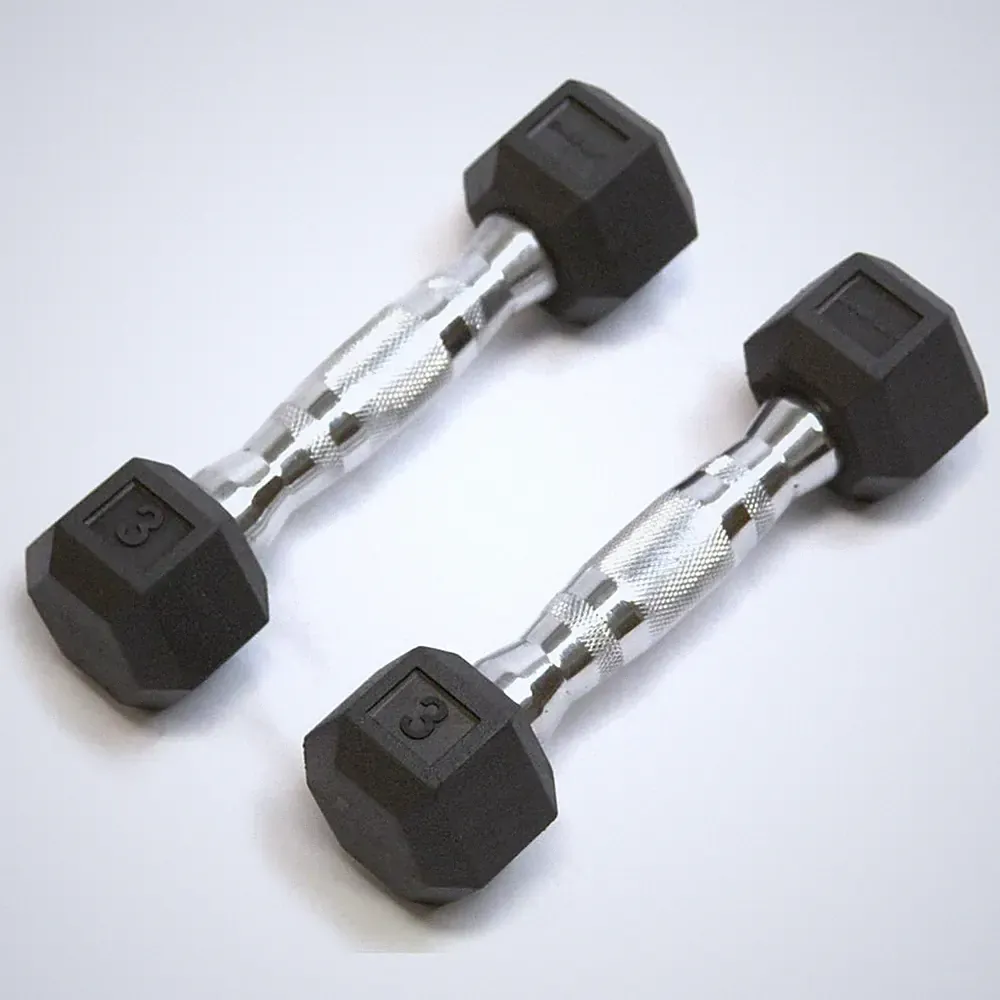 Gympak Rubber Hex Dumbbells Black 3 lb Pair
