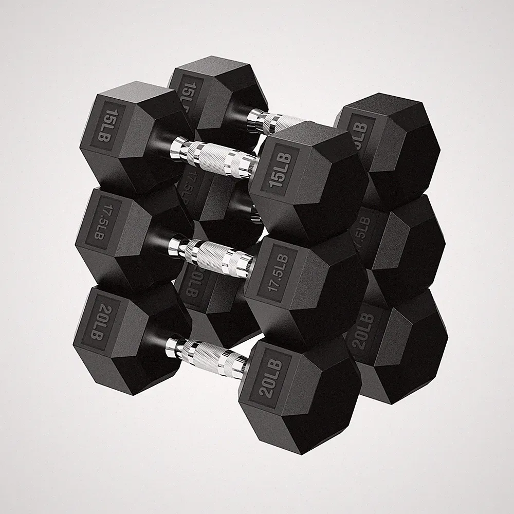 HANDBODE Hex Dumbbell 45-640 lb Set, Rubber Encased Exercise & Fitness Dumbbe...