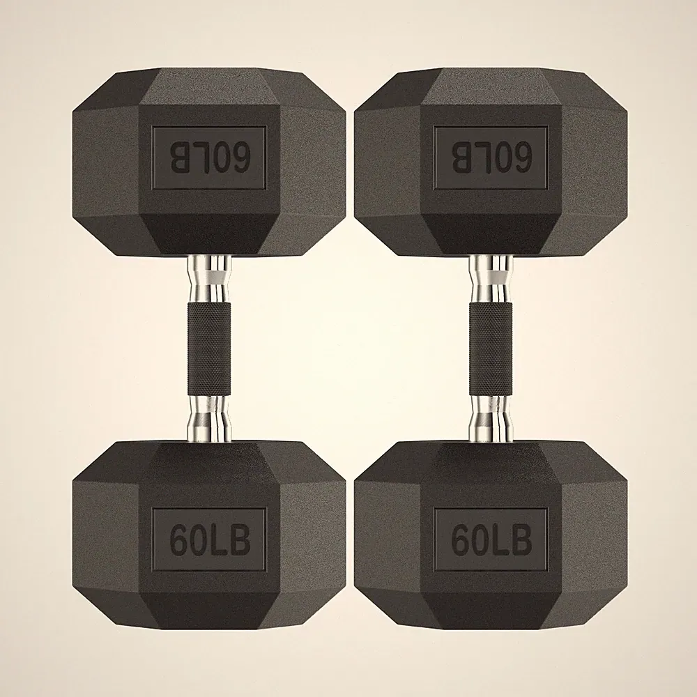 HANDBODE Hex Dumbbell Set, 60lb Pair Rubber Encased Exercise & Fitness Dumbbells
