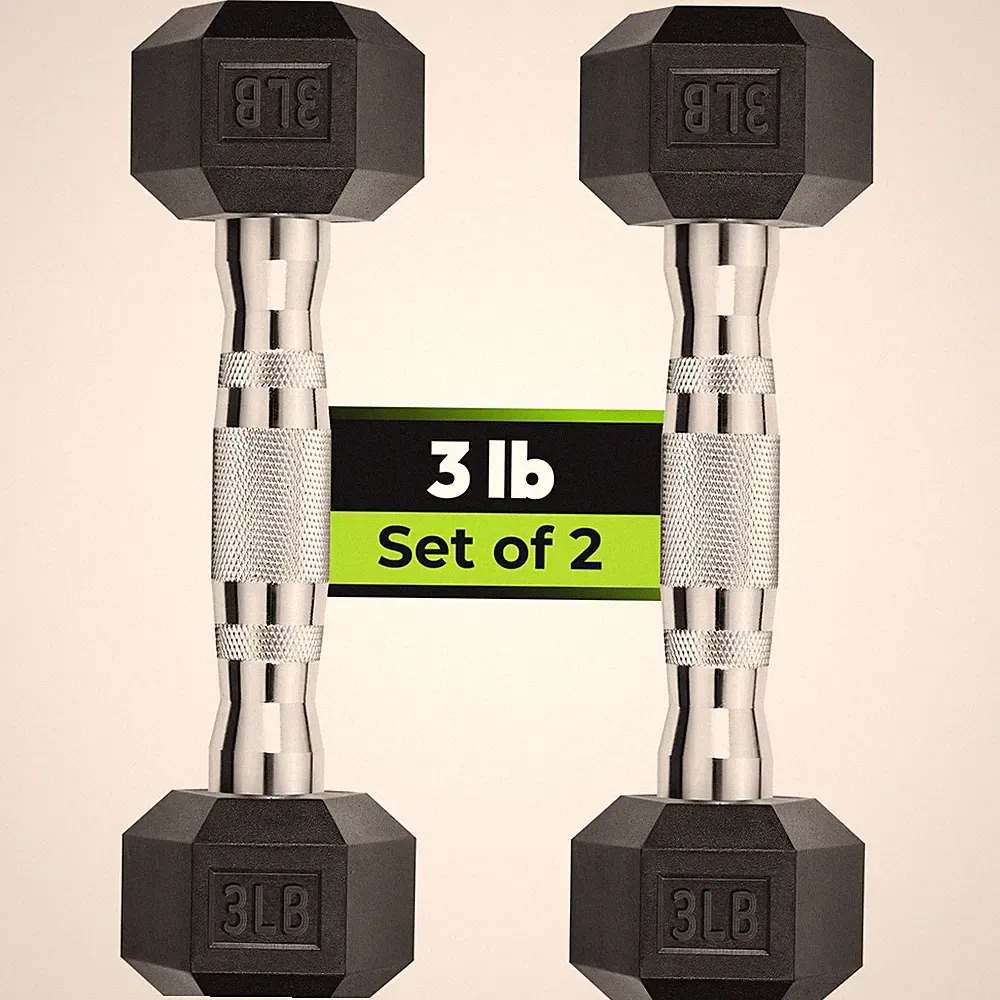 HANDBODE Hex Dumbbell Set of 2, Rubber Encased Fixed Dumbbells, 3 lb