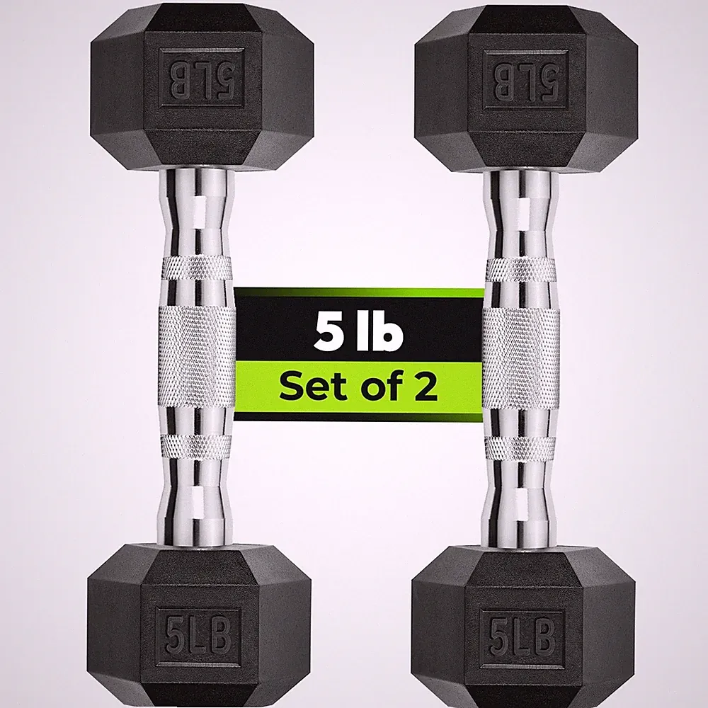 HANDBODE Hex Dumbbell Set of 2, Rubber Encased Fixed Dumbbells, 5 lb