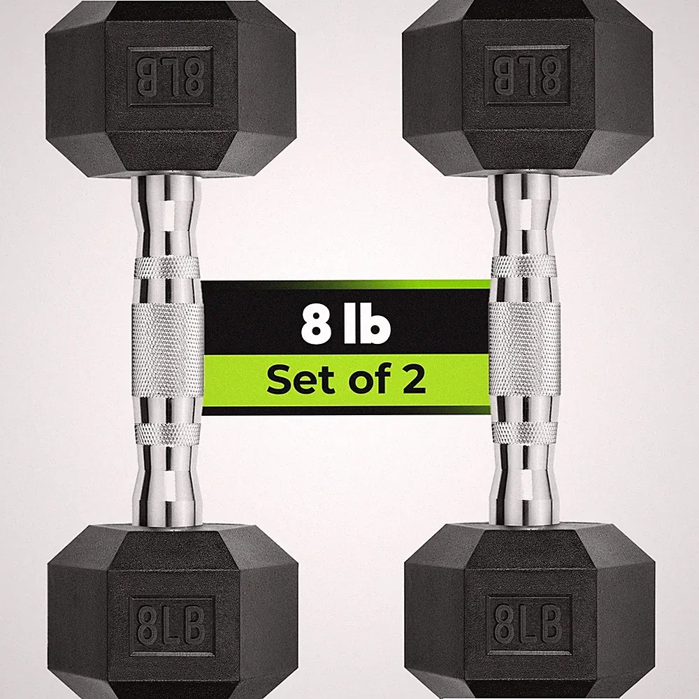 HANDBODE Hex Dumbbell Set of 2, Rubber Encased Fixed Dumbbells, 8 lb