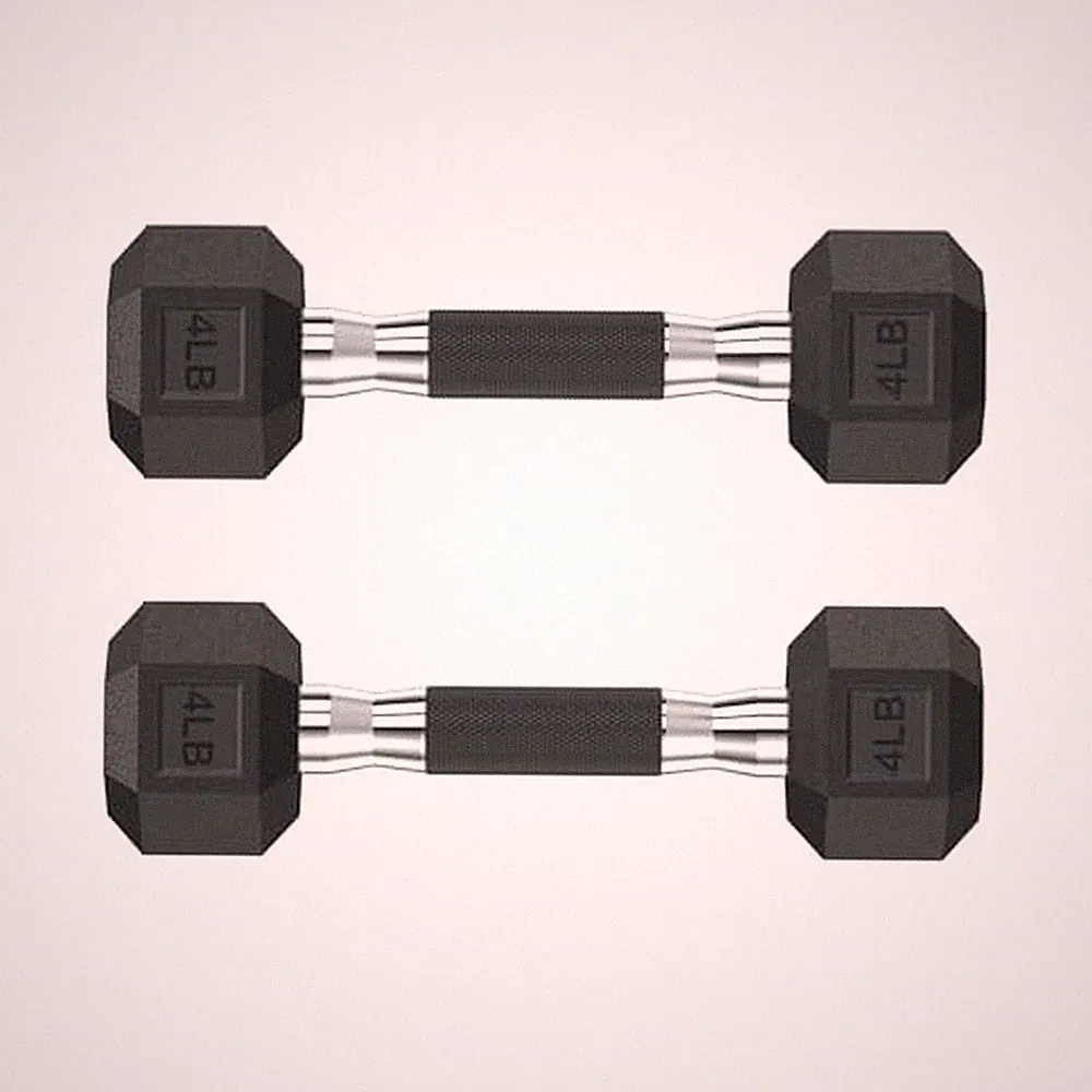 HANDBODE Rubber Encased Hex Dumbbell Pair, 2.5-65 lb Comfort Grip 4 lb, Pair