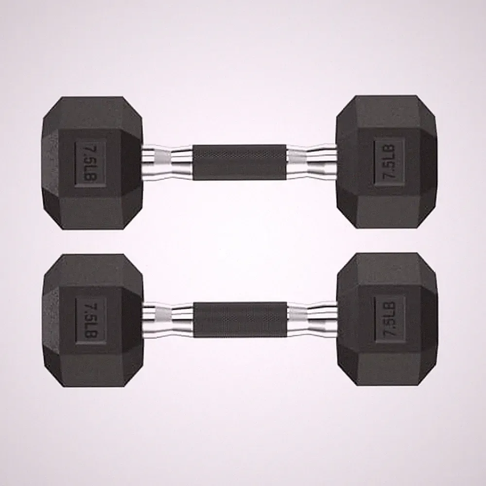 HANDBODE Rubber Encased Hex Dumbbell Pair, 2.5-65 lb Comfort Grip 7.5 lb, Pair