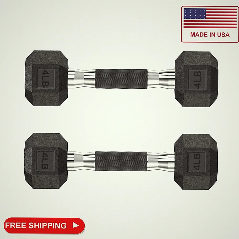 HANDBODE Rubber Encased Hex Dumbbell Pair, 4 lb, Rubber Handle