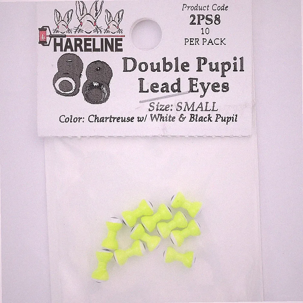 Hareline Double Pupil Lead Eyes - Chartreuse/White/Black - XS Small Medium Large
