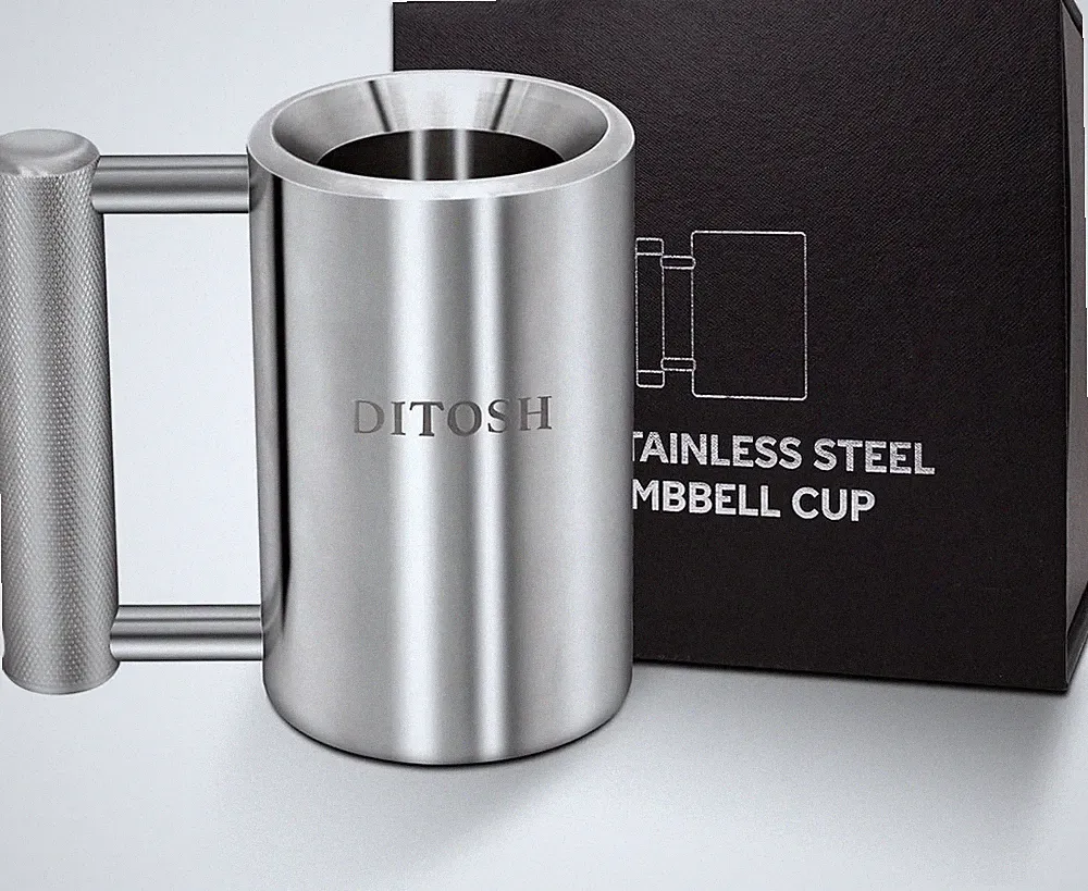 Heavy Coffee Mug Challenge 304 Stainless Steel Dumbbell Cups Silver Overweight S