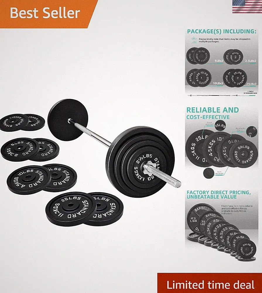 Heavy-Duty 95 lb Cast Iron Barbell Set with Knurled Grip for Strength Training