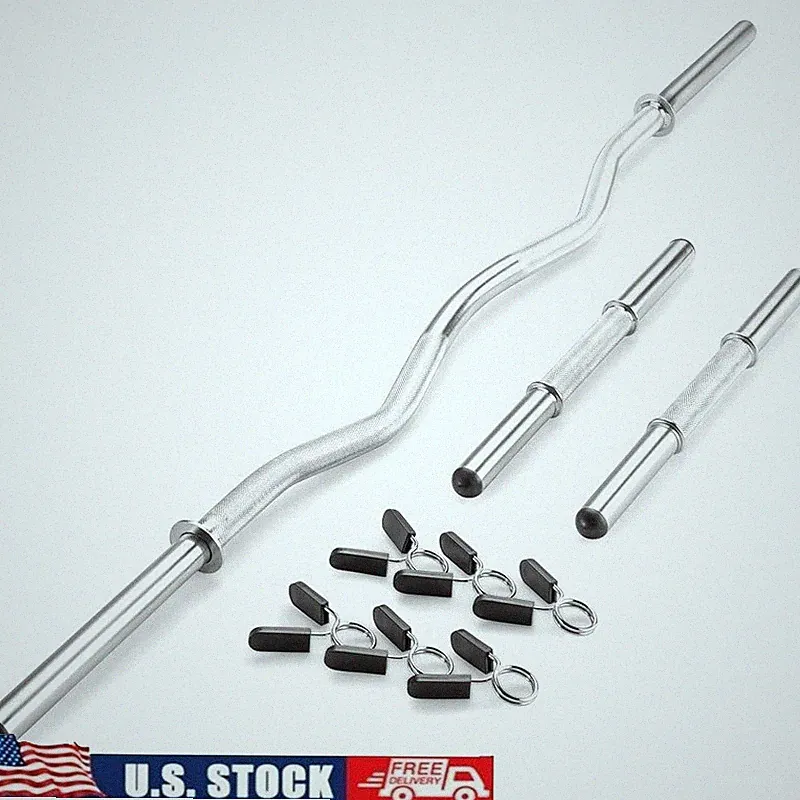 Heavy Duty Chrome Steel Weightlifting Bar & Dumbbell Handle Set 47in Accessories
