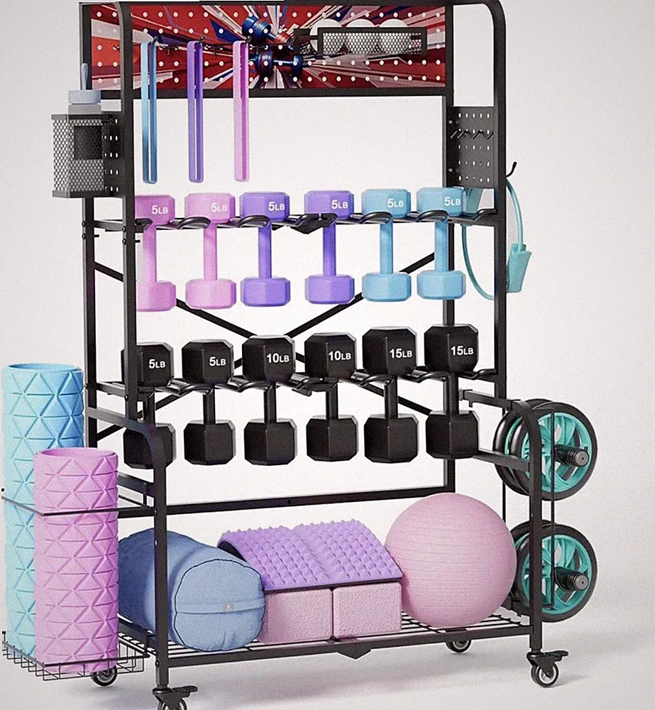 Heavy Duty Dual-Row Dumbbell Rack with Wheels Space Saving Fitness Organizer