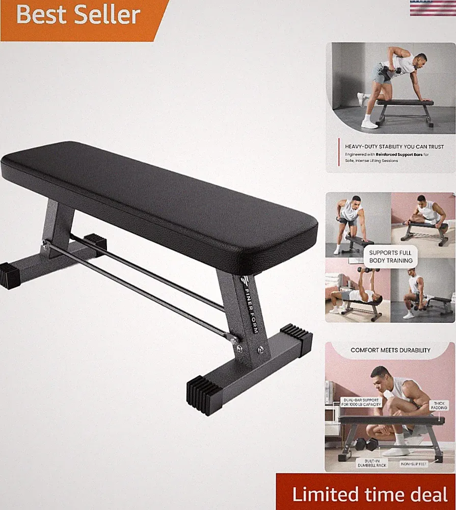 Heavy-Duty Flat Weight Bench - 1000 lb Capacity for Home Gym - Easy Assembly