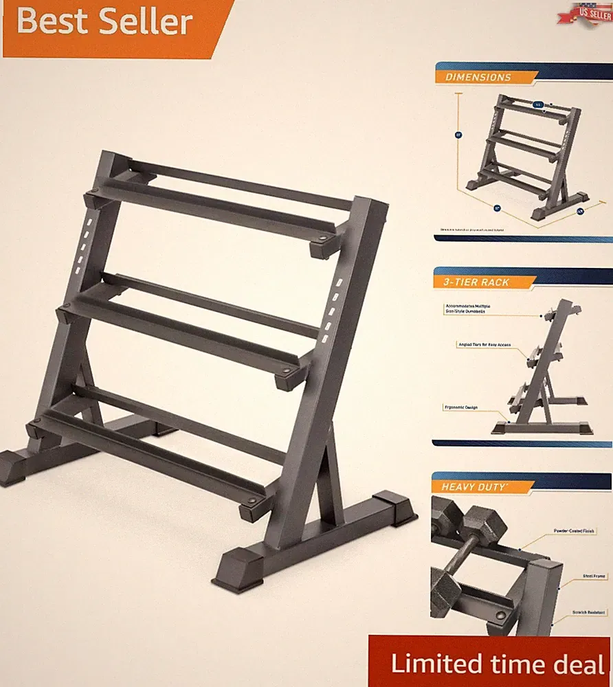 Heavy-Duty Industrial Compact Dumbbell Rack for Home Gym - Space-Saving Design