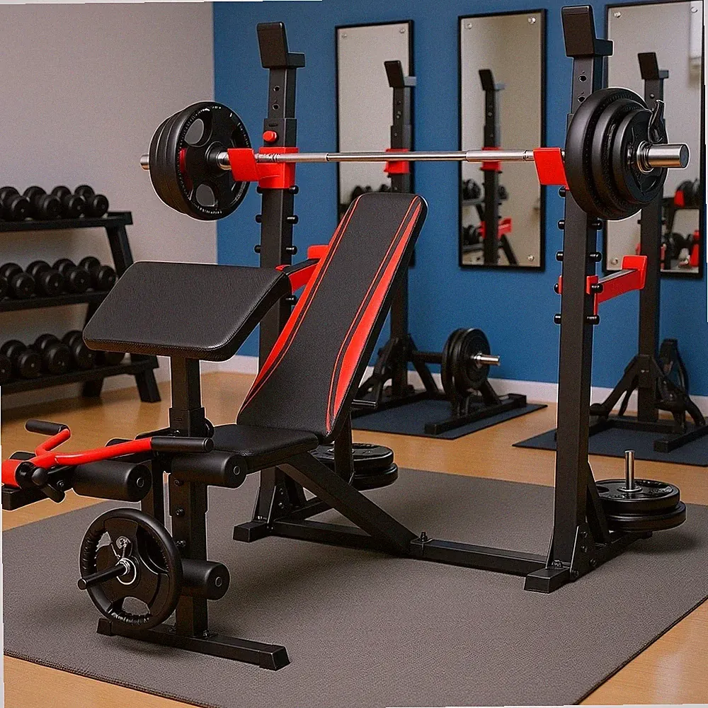 Heavy Duty Weight Bench Adjustable 900LBS Olympic w/Squat Rack Full Body Workout