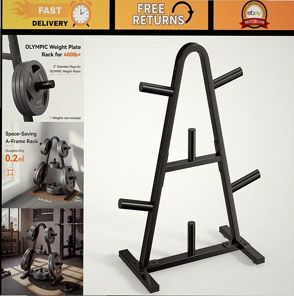 Heavy-Duty Weight Plate Rack for Home Gym - 400 LB Capacity, A-Frame Design, Com