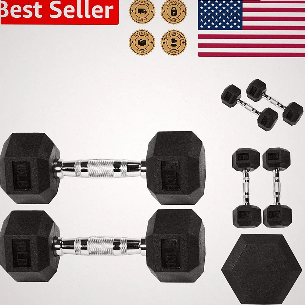 Heavy Duty Workout Dumbbells Rubber Encased Hex Shape Home Fitness Training Pair