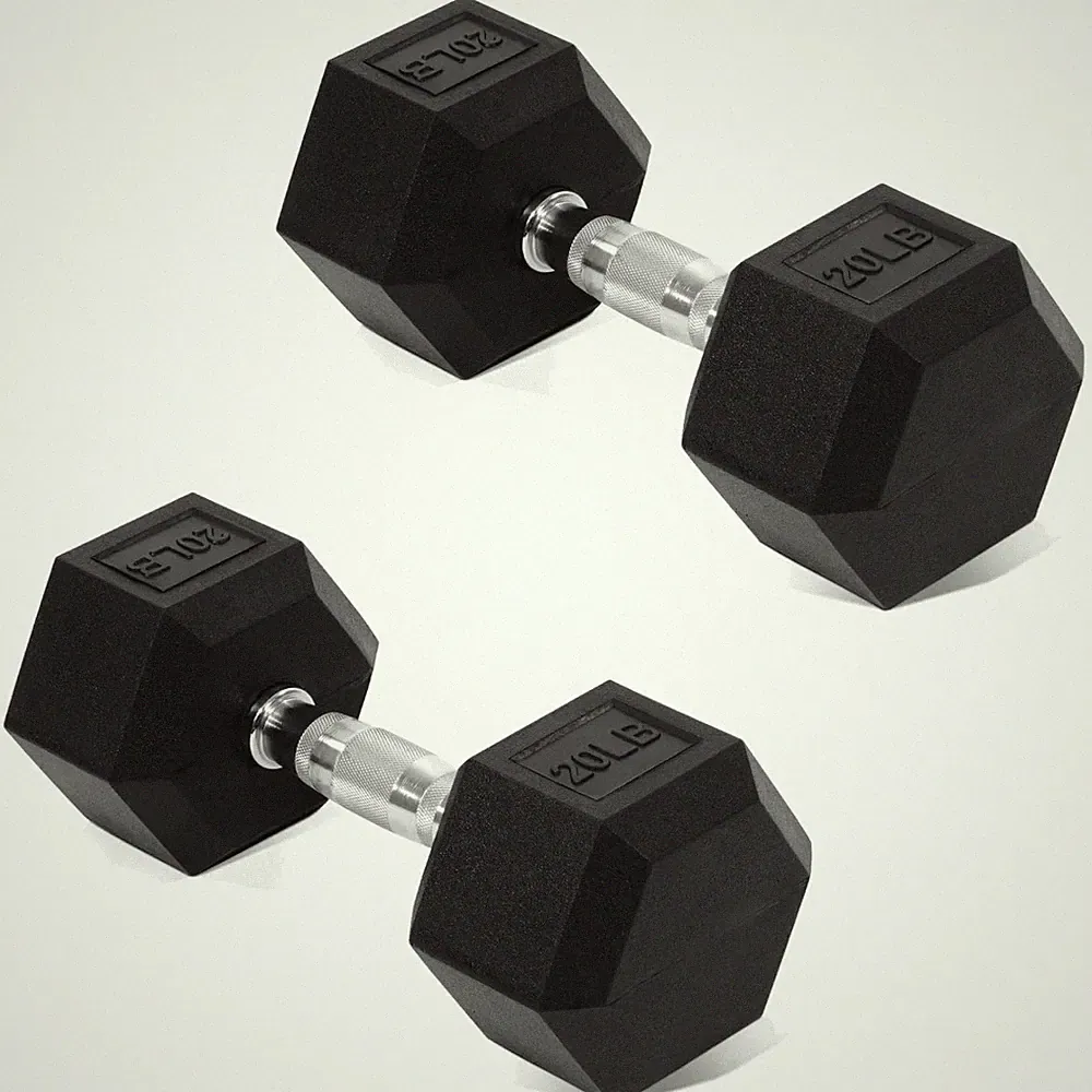 Hex 20lb Dumbbells Set - Rubber Coated Hand Weights