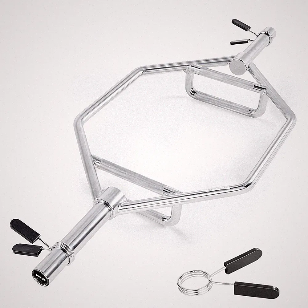 Hex Barbell Trap Bar 800lb 2in Collar Sleeves Knurled Silver