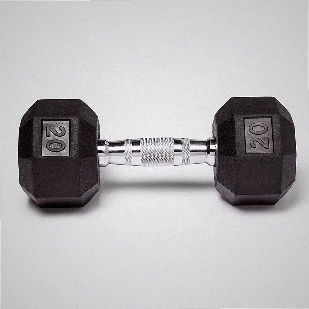 Hex Dumbbell 20lbs Black Rubber Fill, Chrome Material, Arm Workout，Single Piece
