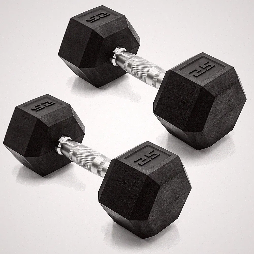 Hex Dumbbell 25 lb Pair Coated Chrome Black CAP Barbell SDRSIS-50C Weight