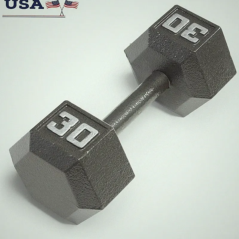 Hex Dumbbell 30 lbs Cast Iron No-Roll Head Knurled Handle Full Body Workout New
