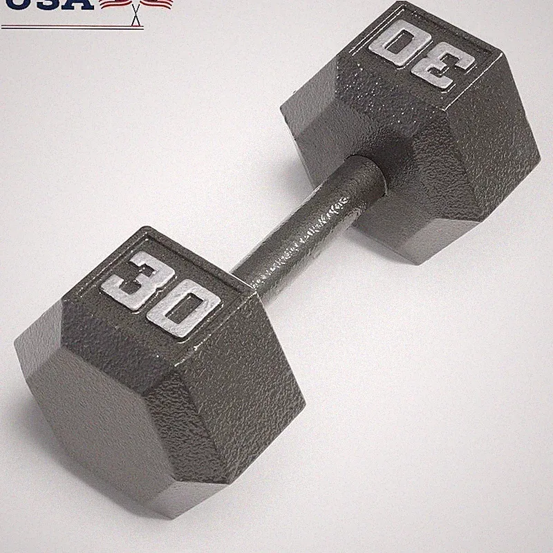 Hex Dumbbell 30 lbs Cast Iron No-Roll Head Knurled Handle Full Body Workout New