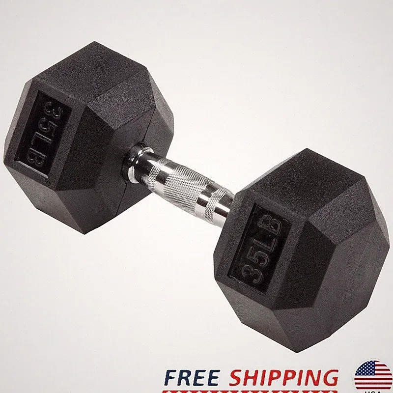 Hex Dumbbell 35 lb Anti-Roll Rubber Encased Weight Training Grip Fitness New