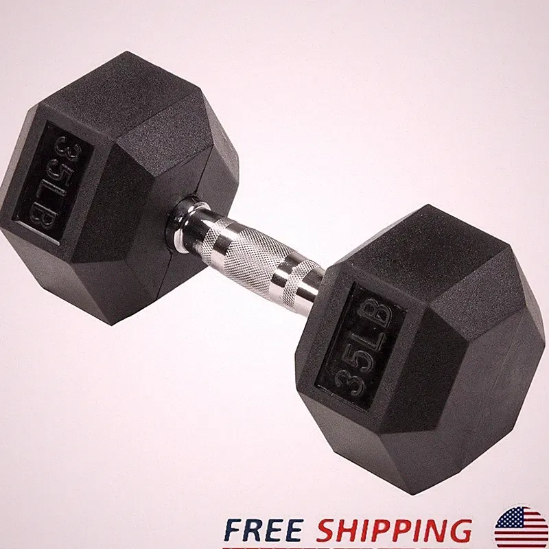 Hex Dumbbell 35 lb Anti-Roll Rubber Encased Weight Training Grip Fitness New