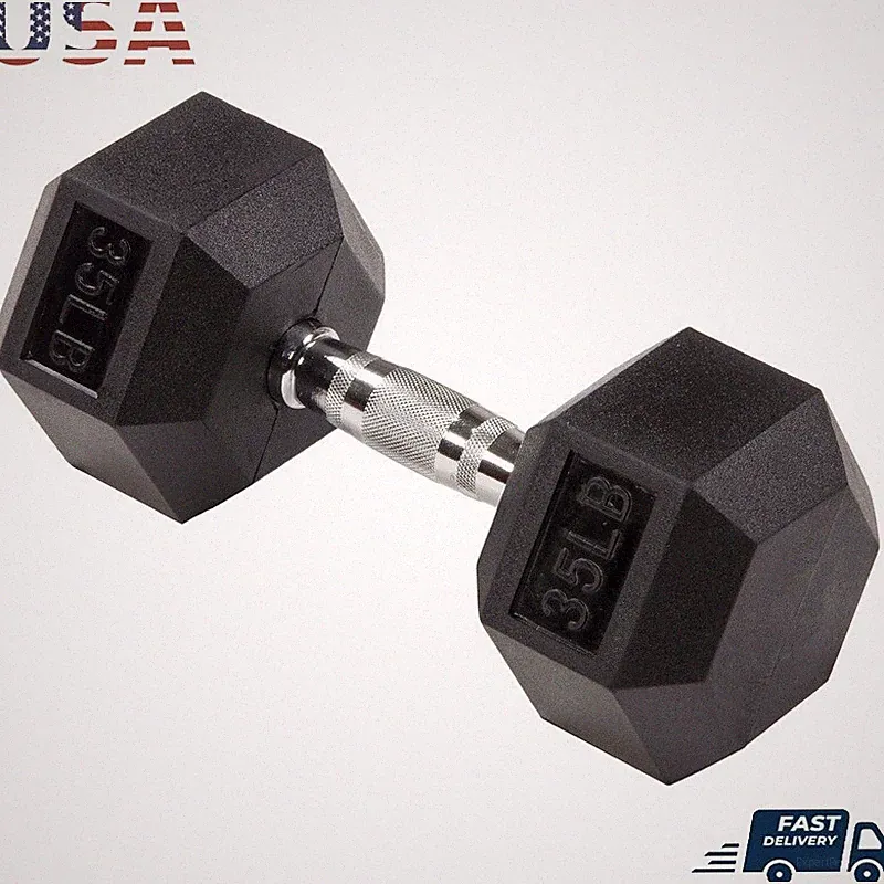 Hex Dumbbell 35lb Rubber Encased Anti-Roll Comfort Grip Exercise Weight Training