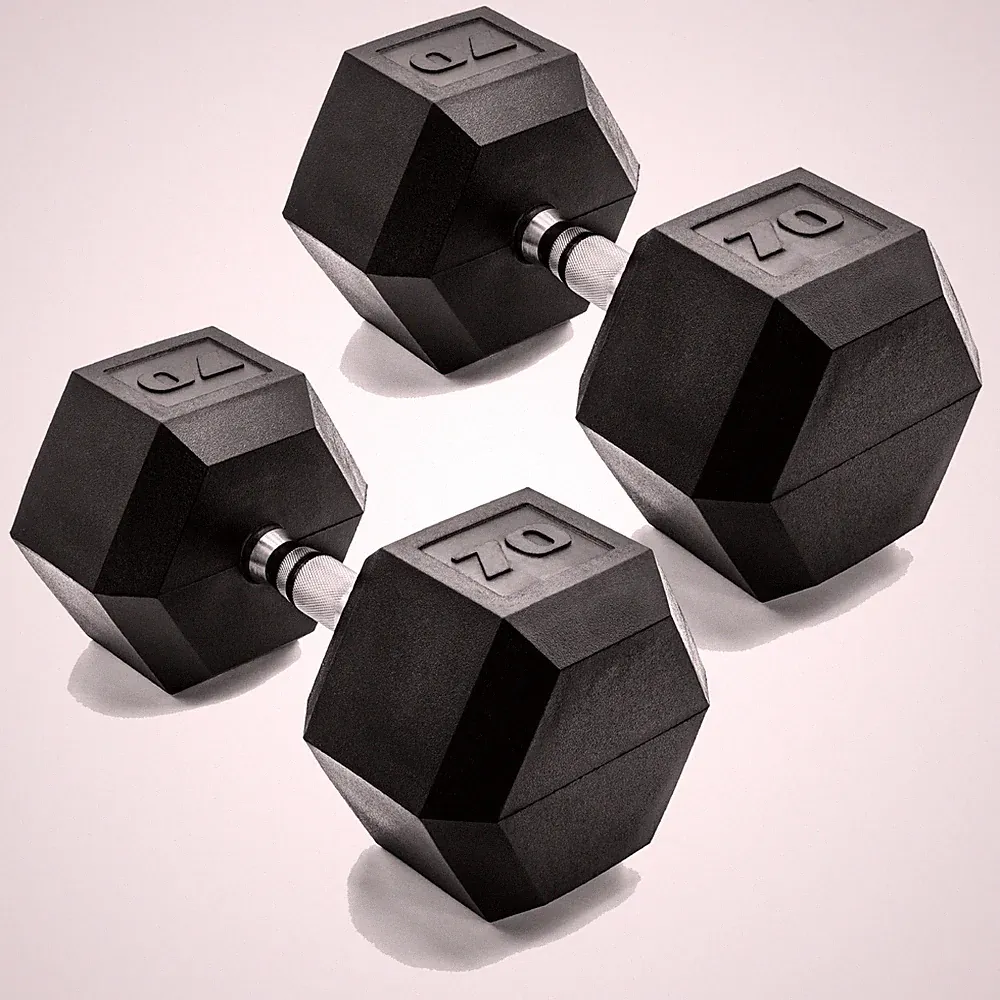 Hex Dumbbell 70 LB Pair Rubber Coated Chrome Handle CAP SDRPIS 140 Weight