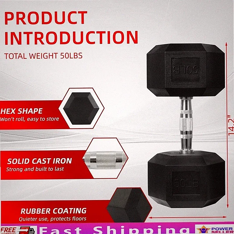 Hex Dumbbell Rubber Encased Anti-Slip Grip Strength Training Home Fitness
