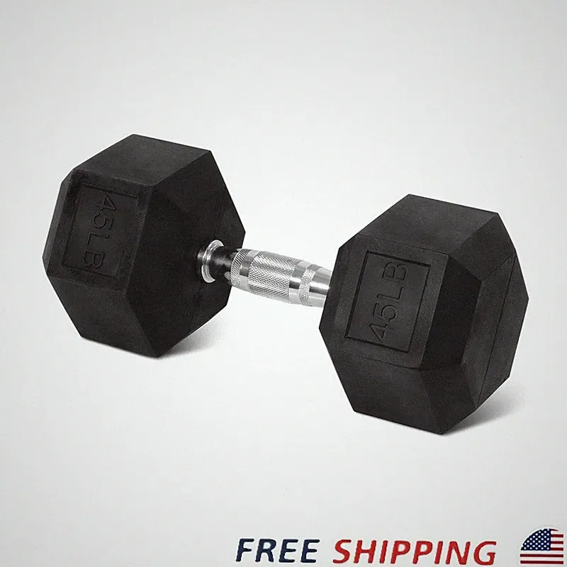 Hex Dumbbell Rubber Encased Strength Training Home Gym Durable Grip New